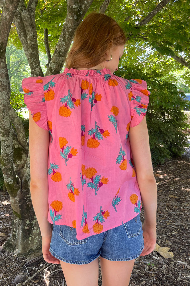 pink ruffle sleeve top
