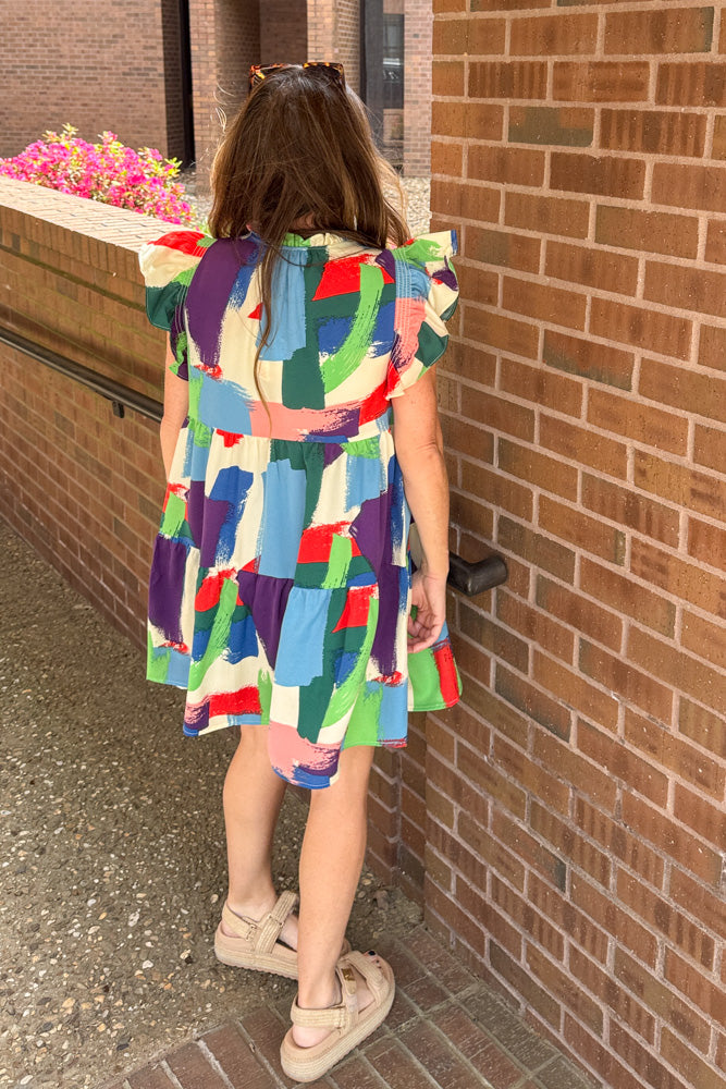 Umgee Multi Colored Flutter Sleeve Dress Back