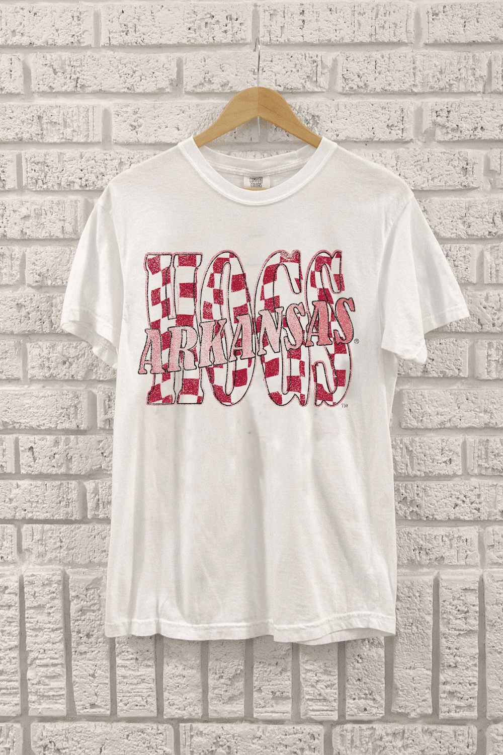 Livylu-Arkansas HOGS Checkered Tee-White