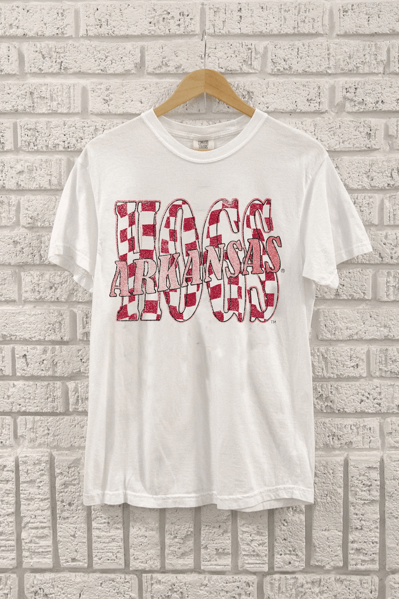 Livylu-Arkansas HOGS Checkered Tee-White