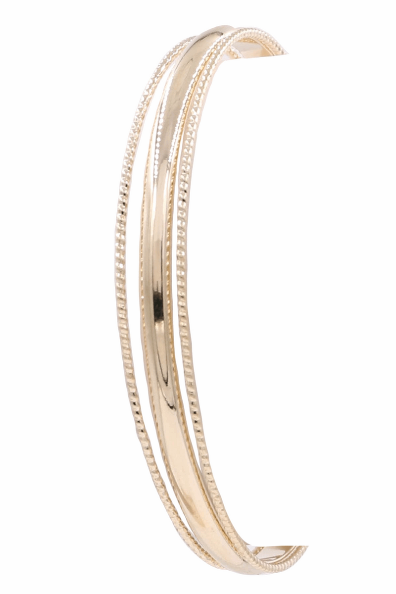 Brass Layered Stack Open Bracelet-Gold