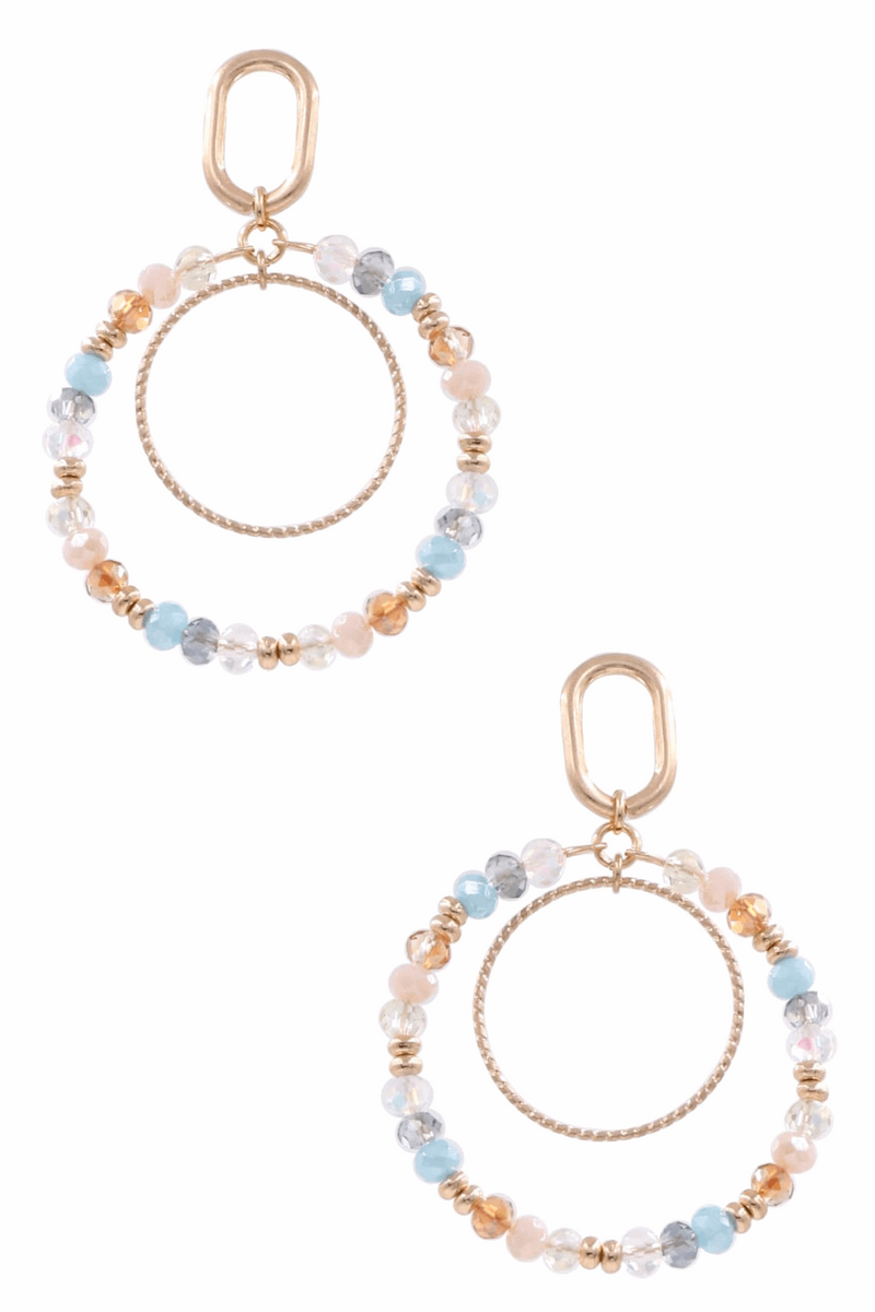 Faceted Bead Ring Hoop Droop Earrings-Multi