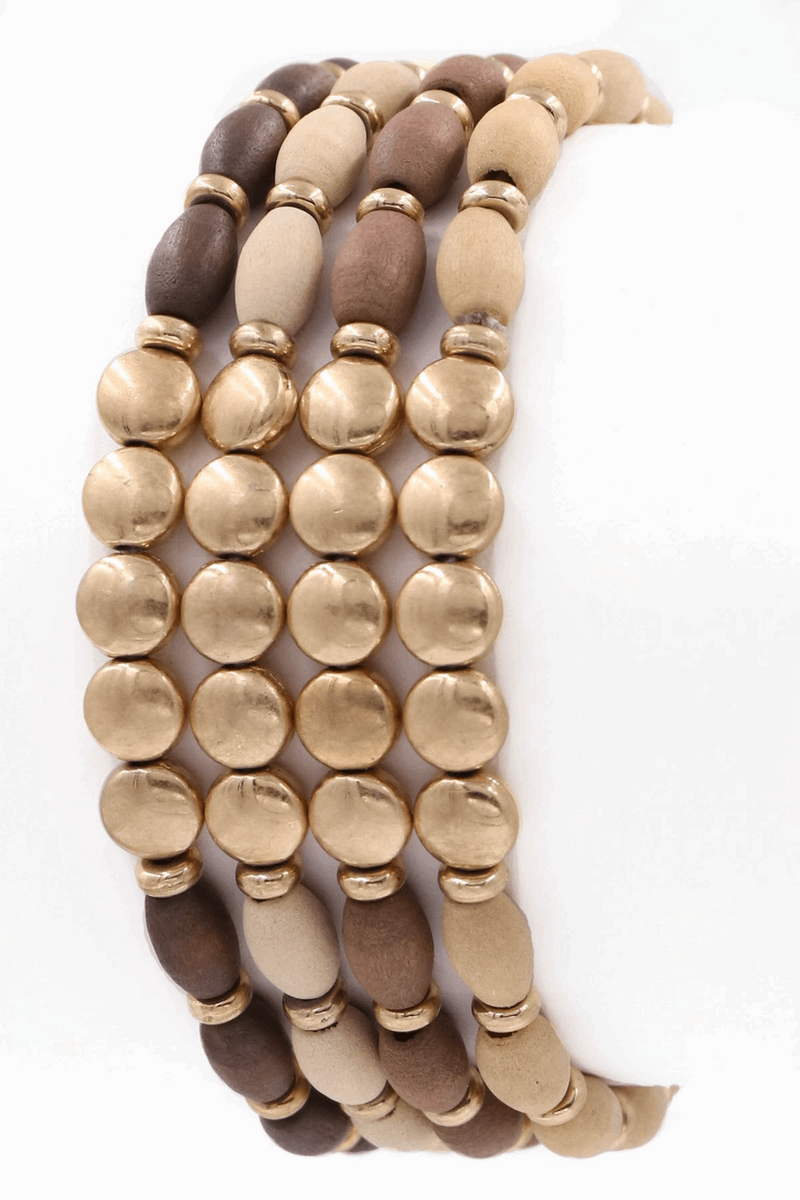 Assorted Wood Bead Bracelet Set-Brown