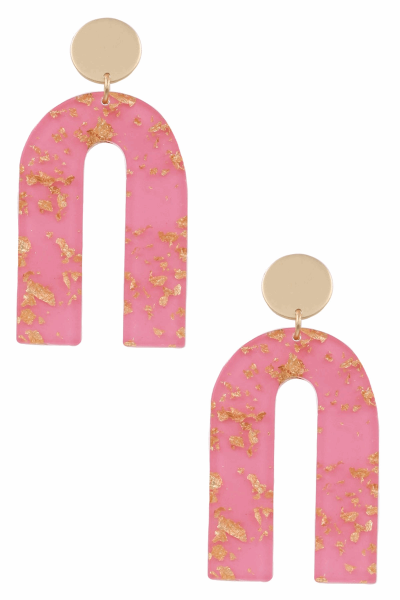 Acrylic Gold Foil Crescent Drop Earrings-Fuchsia