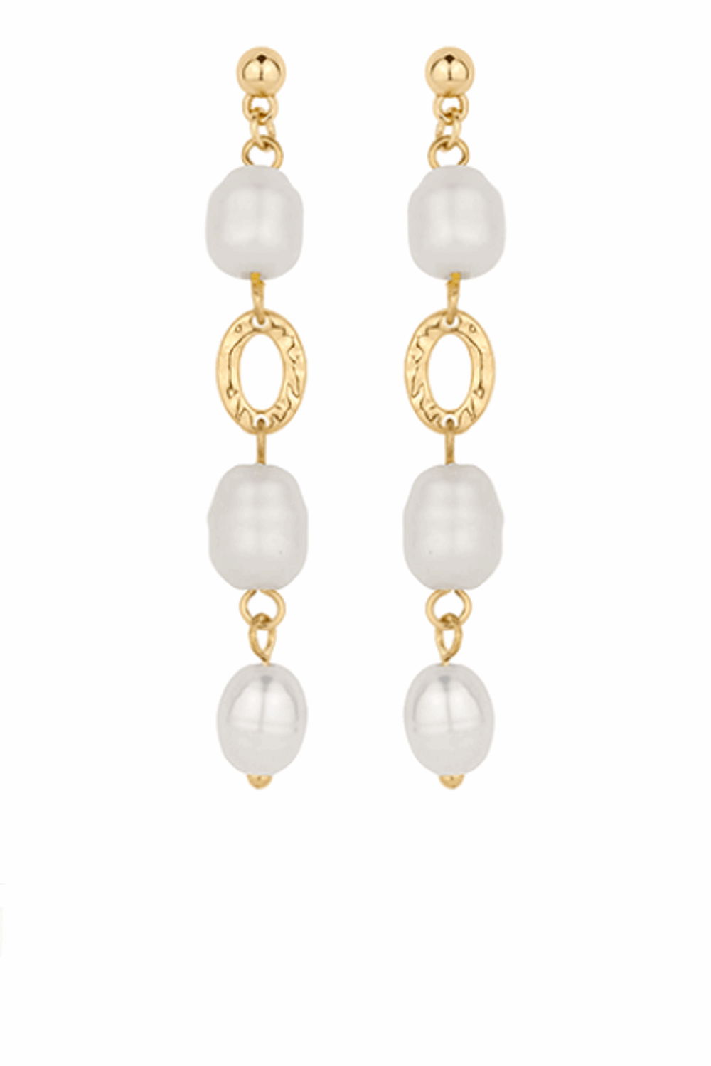 Oval Pearl & Metal Link Drop Earrings-Cream/Gold