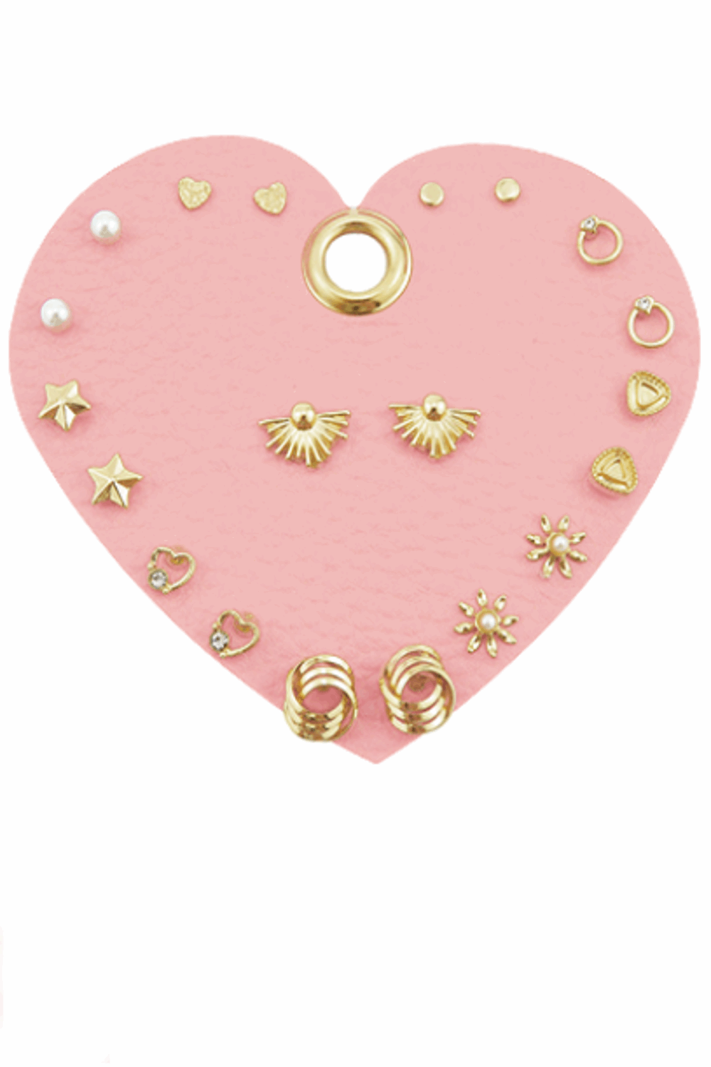 Heart & Star 10 Pair Studs Set-Crame/Gold