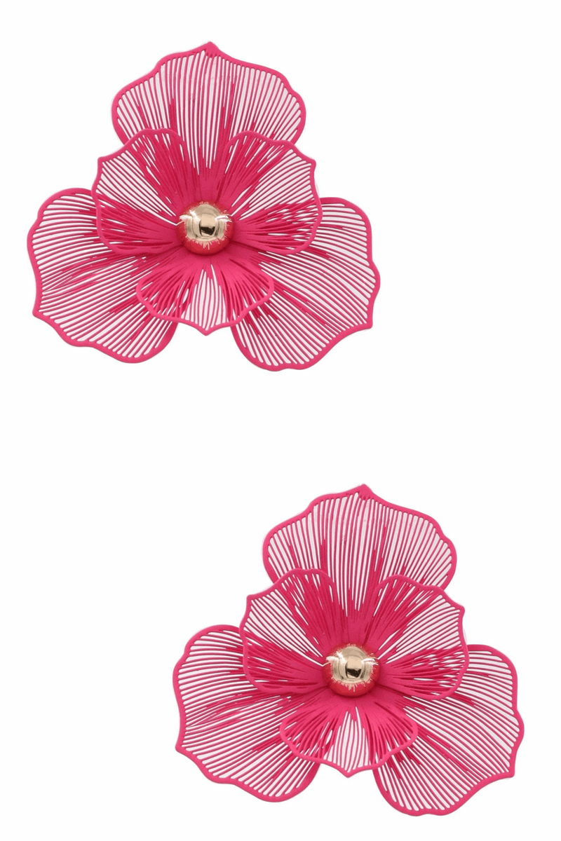 Matte Floral Earrings-Fuchsia
