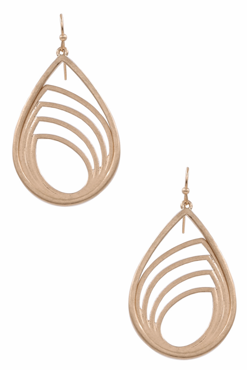 Metal Layered Teardrop Dangle Earrings-Worn Gold