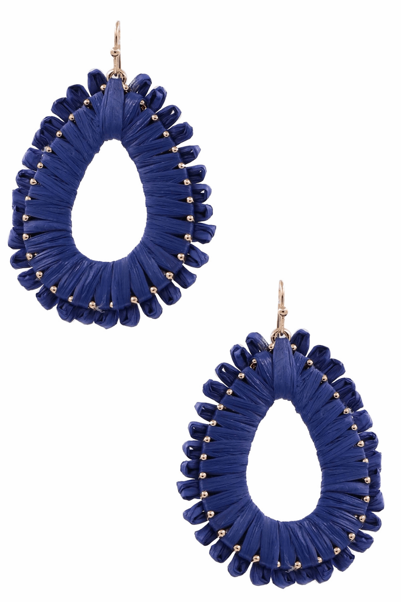 Paper Rafia Teardrop Dangle Earrings-Blue