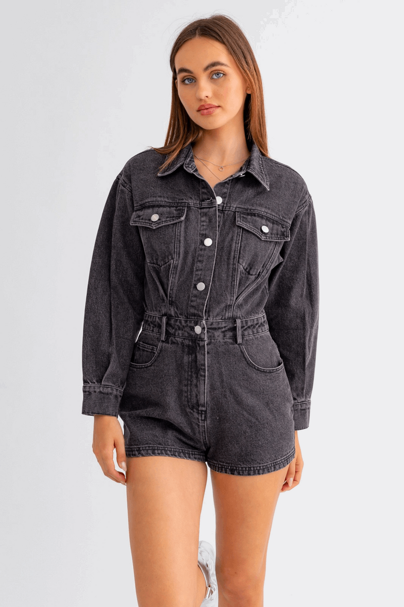 My Best Self Romper-Black Denim