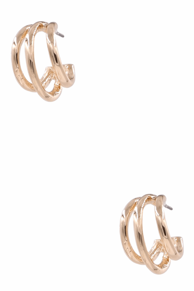 Layered Metal Crescent Open Hoop Earrings-Gold
