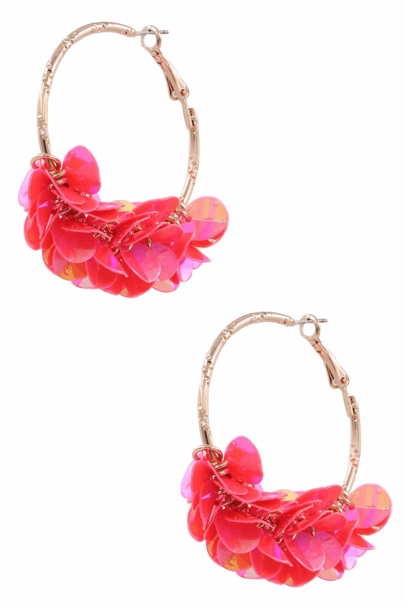 Acrylic Fringe Metal Hoop Earrings-Pink