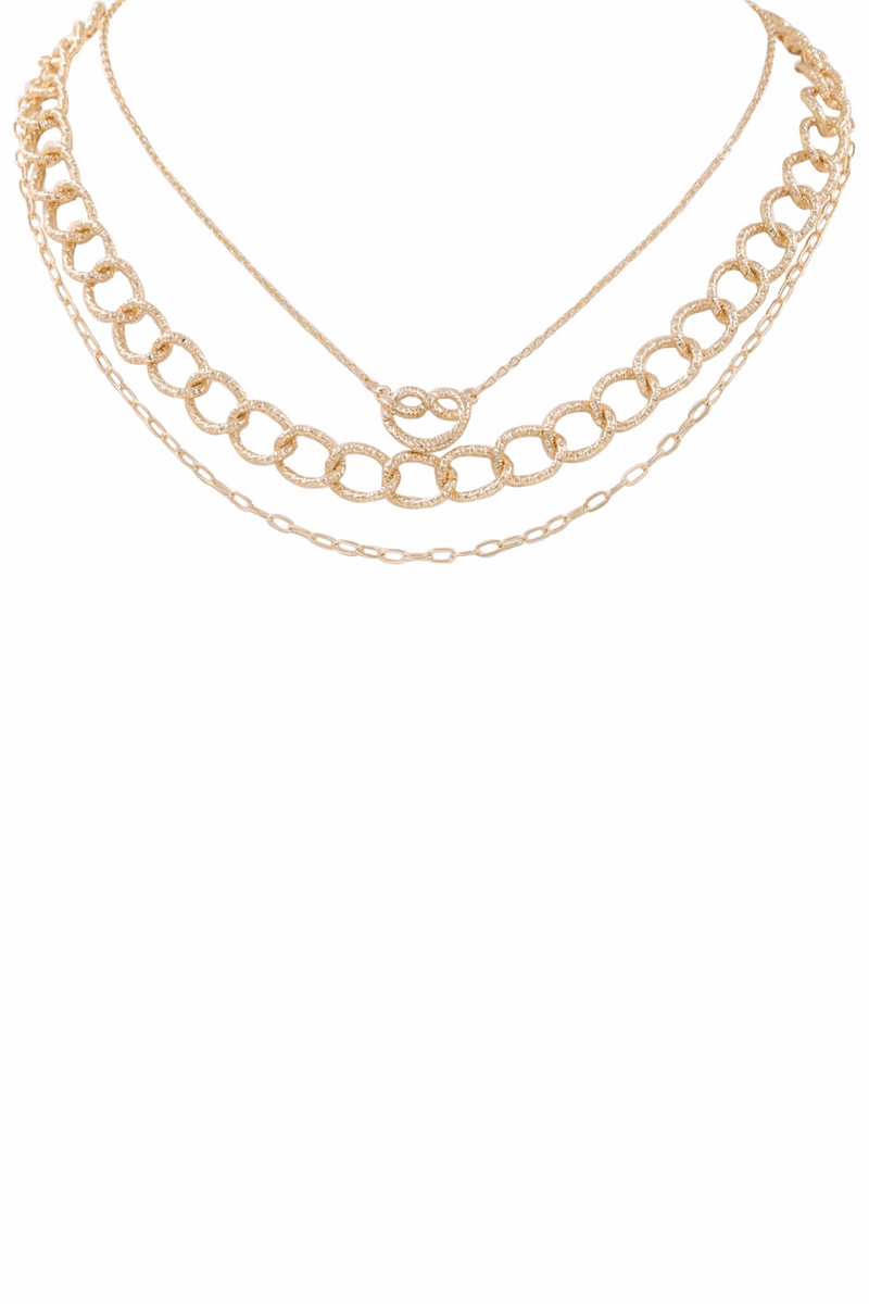 Chain Layered 3 Piece Necklace Set-Gold