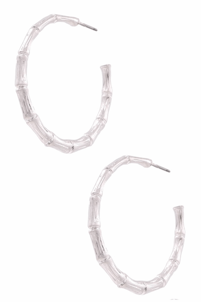 Metal Bamboo Hoop Earrings-Silver
