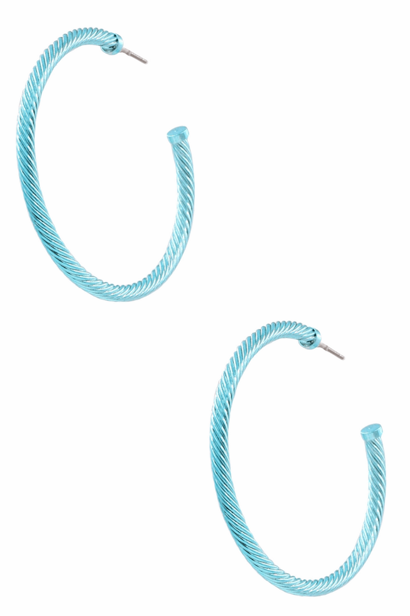 Aluminum Coating Twisted Hoop Earrings-Turquoise