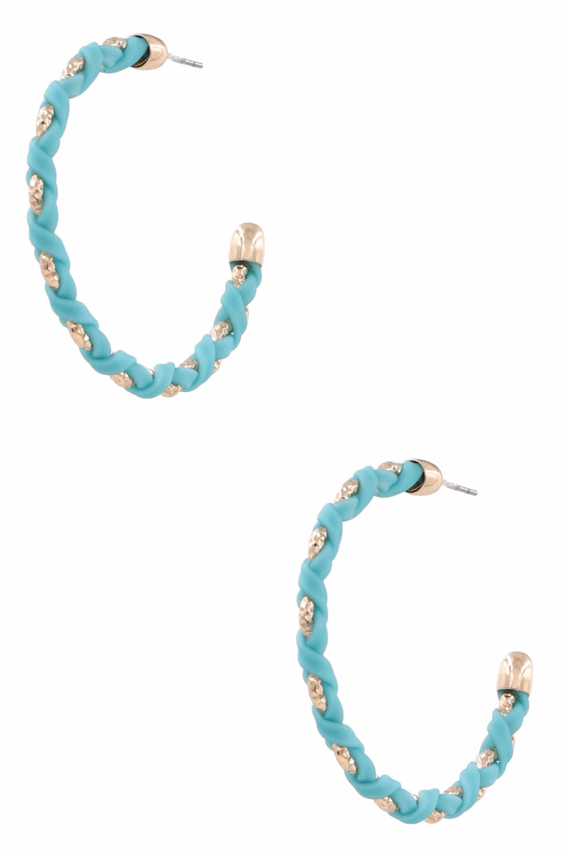 Faux Leather Open Hoop Earrings-Turquoise