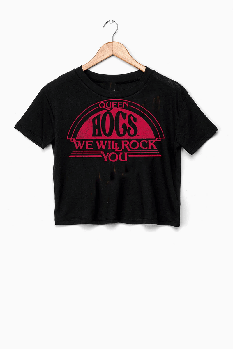 LivyLu-Queen Razorbacks Will Rock You Cropped Tee-Black