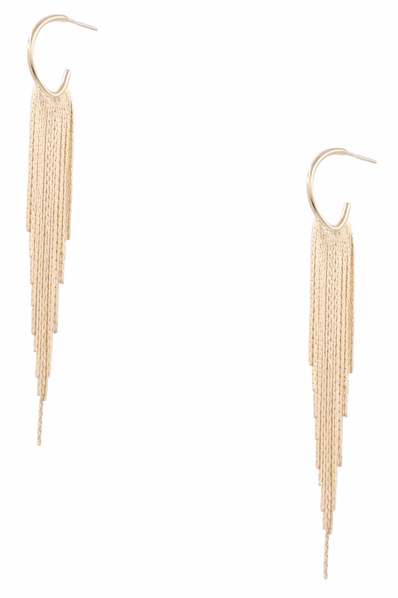 Metal Ring Tassel Drop Earrings-Gold