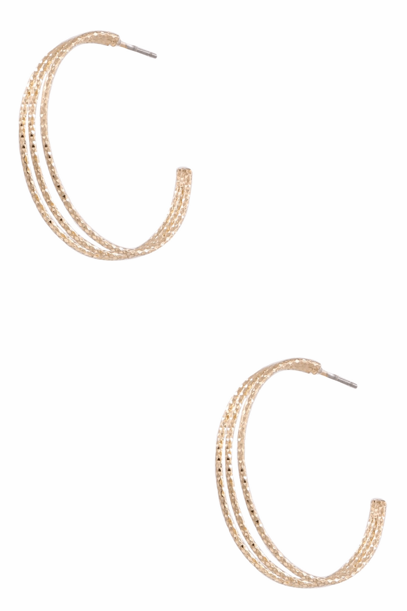 Plated Brass Layered Hoop Earrings-Worn Gold