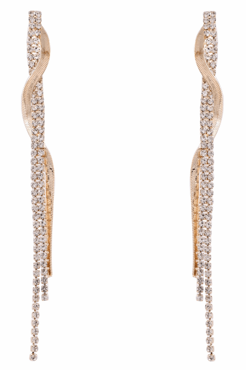 Metal Glass Jewel Tassel Earrings-Gold