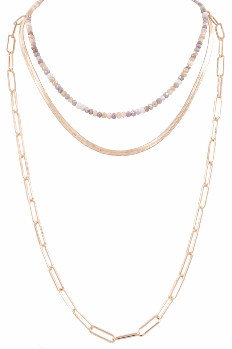 Bead Layered Chain 3 Piece Necklace Set-Multi