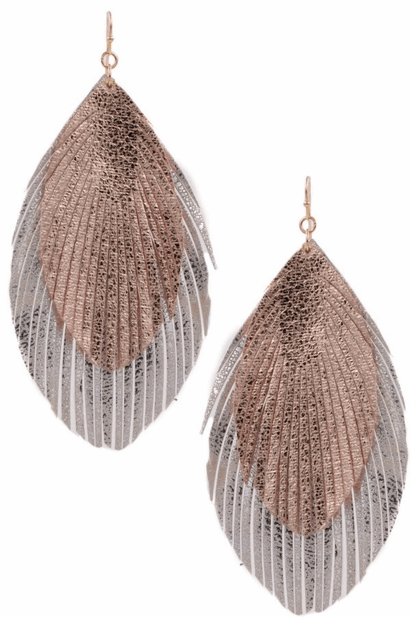 Layered Faux Leather Drop Earrings-Rose Gold