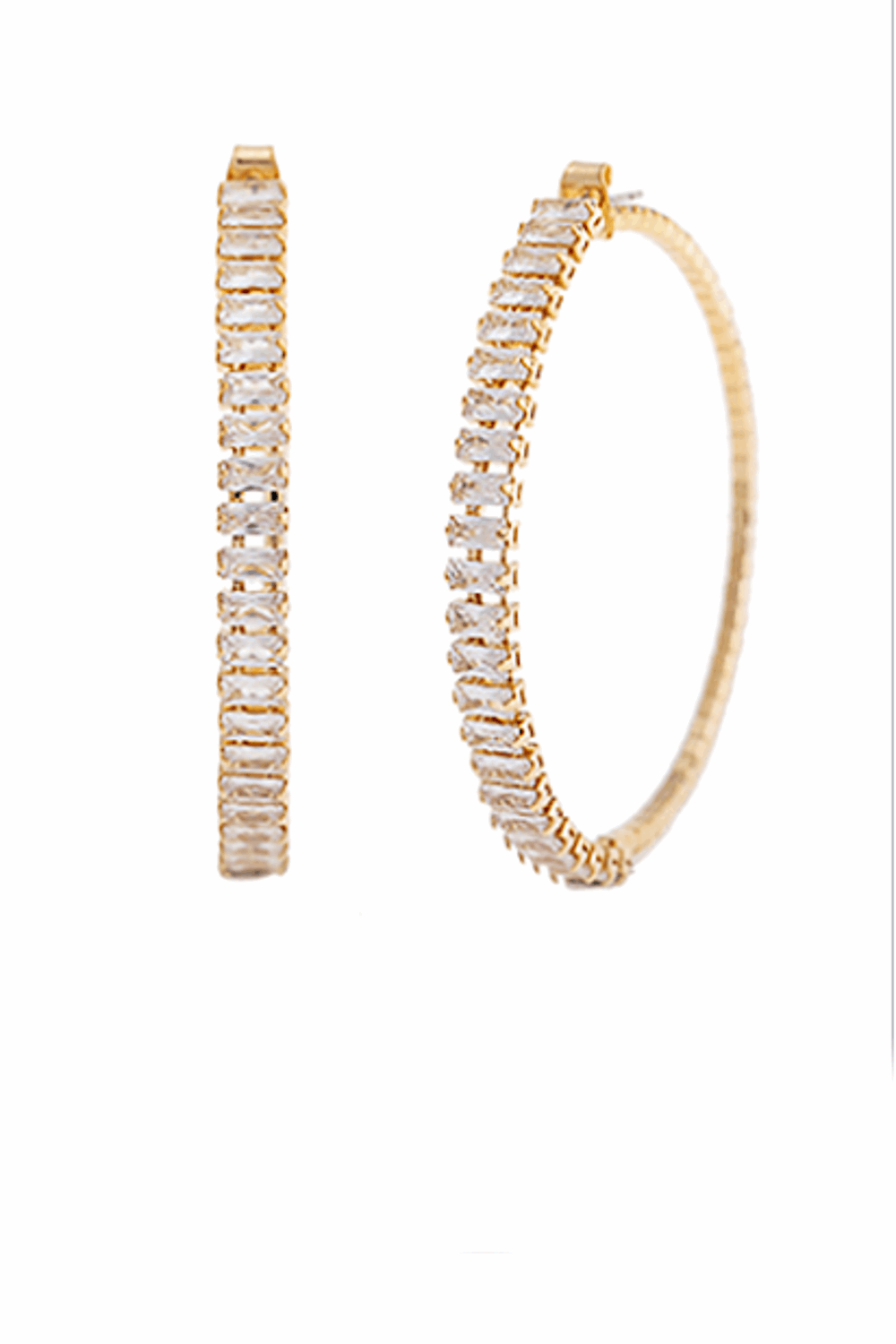 50mm CZ Baguette Hoops-Gold/Clear