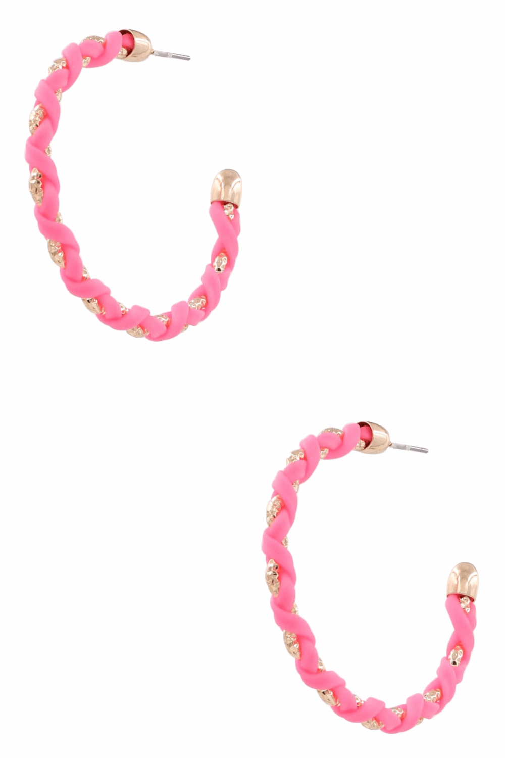 Faux Leather Open Hoop Earrings-Pink