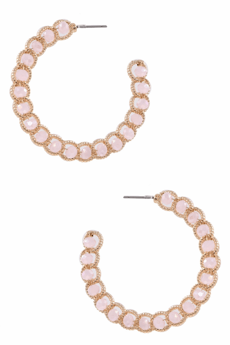 Faceted Bead Metal Open Hoop Earrings