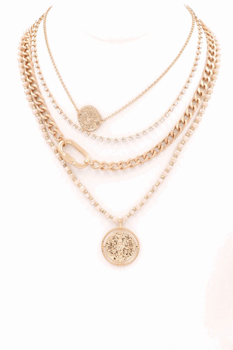 Metal Coin Charm Necklace-Nude