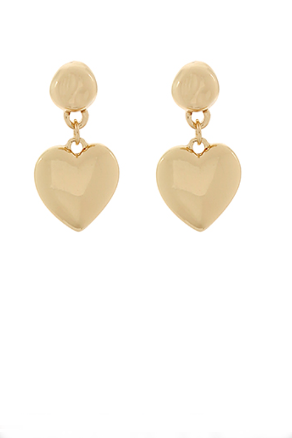 Puffed Heart Dangle Earrings-Gold