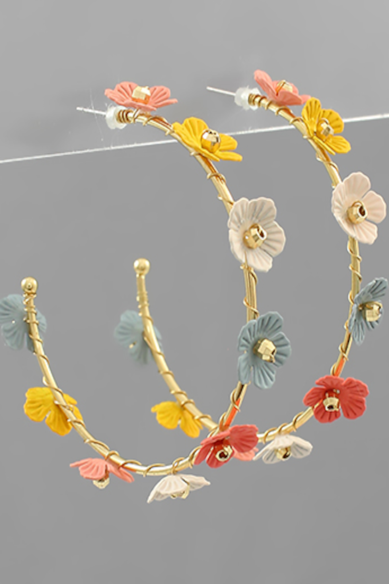 Flower Stud Hoops-Multi
