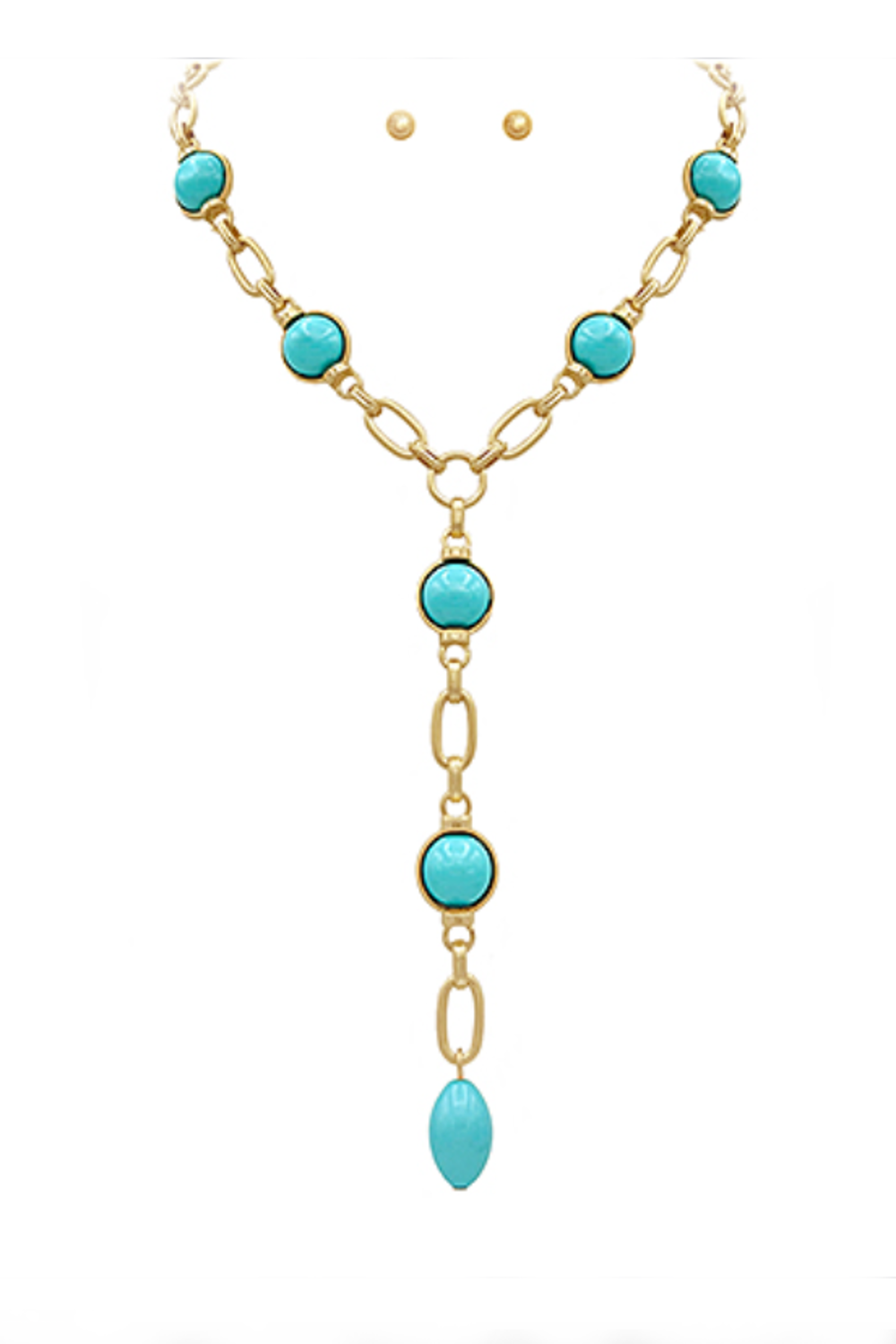 Dome Shape Stone Station Y Necklace Set-Turquoise