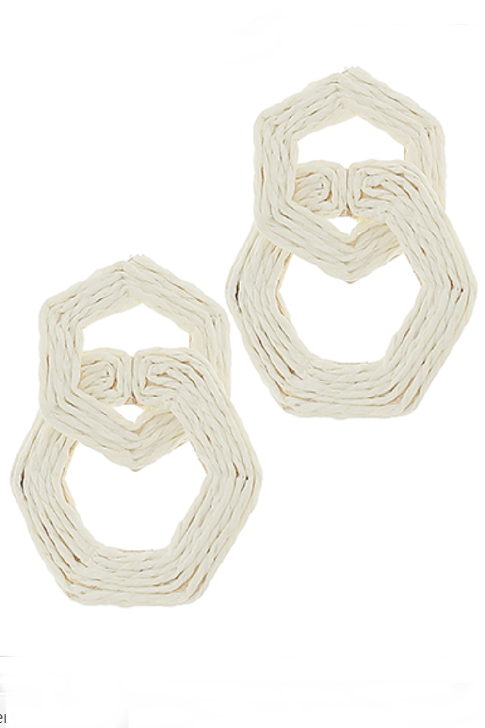 Linked Hexagon Outline Raffia Earrings-Ivory
