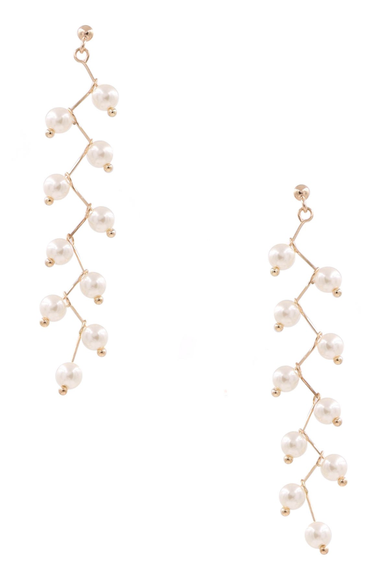 Cream Pearl Link Drop Earrings-Gold