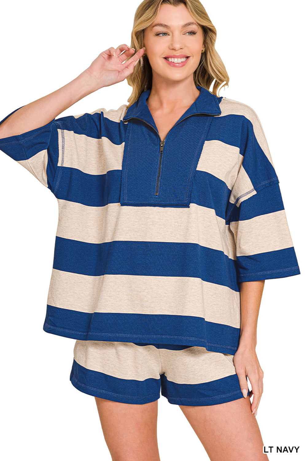 PRE-ORDER (Ships 7/9) Zenana-French Terry Color Block Top and Shorts Set