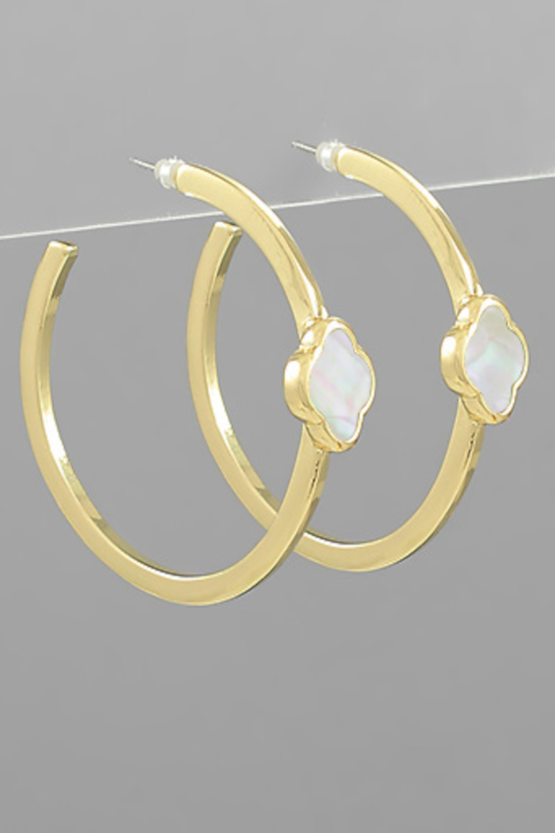 Clover Metal Hoop Earrings-White