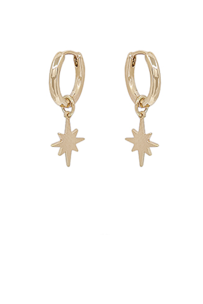 Sunburst Charm Huggie Hoop Earrings-Gold