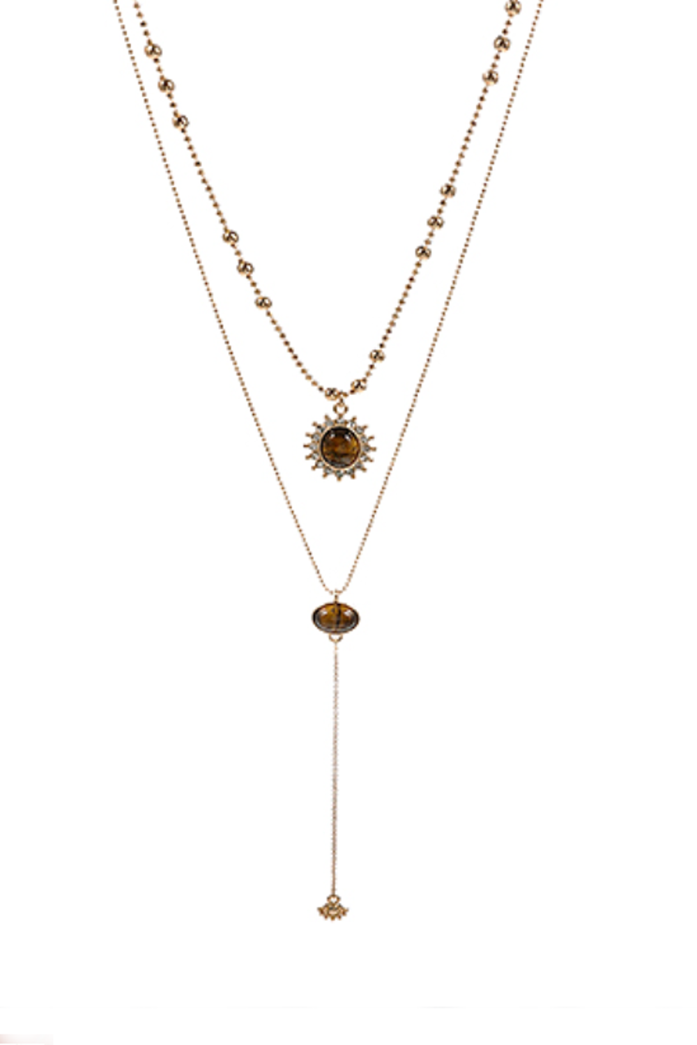 Layered Pave Oval Stone Y Choker-Brown/Gold