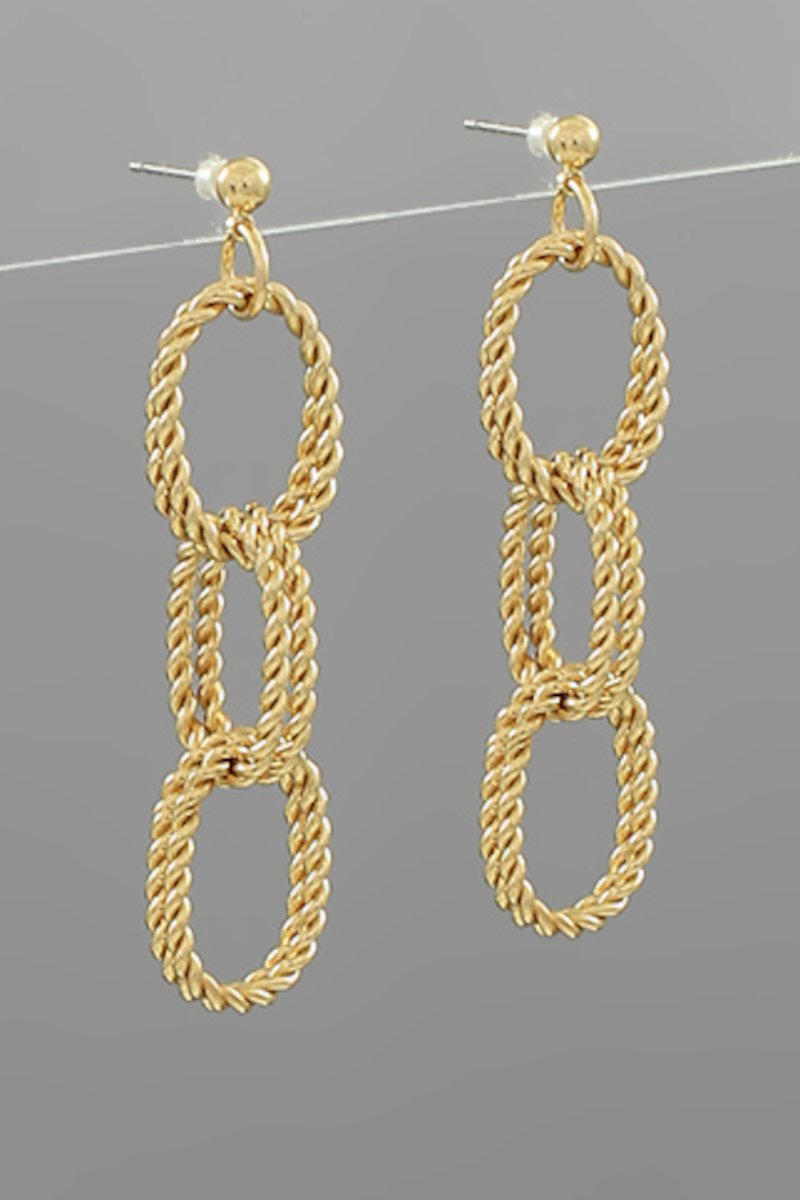Rope Texture Oval Link Drop Earrings