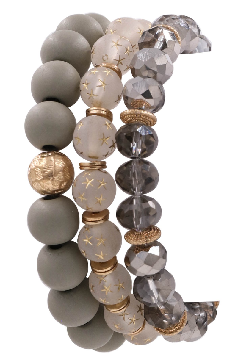 Assorted Bead Stretch Bracelet-Grey