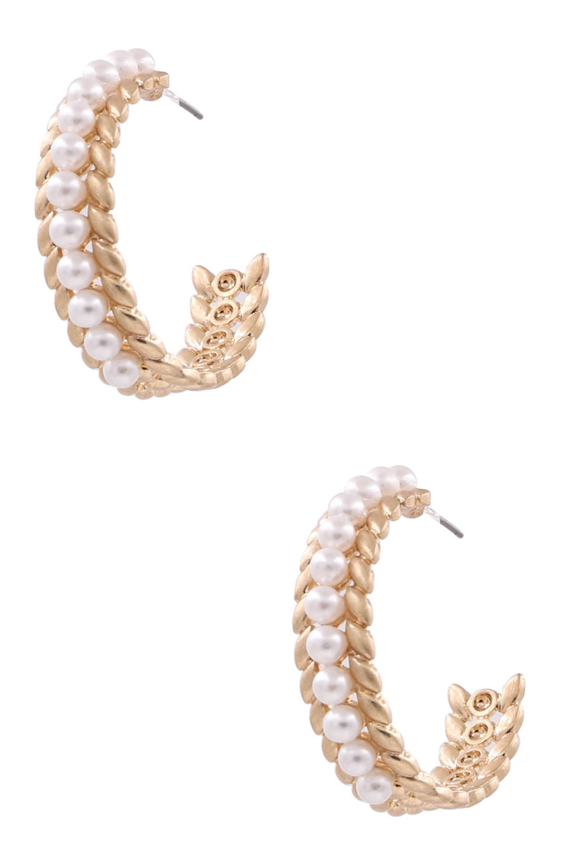 Cream Pearl Open Hoop Earrings - Worn Gold