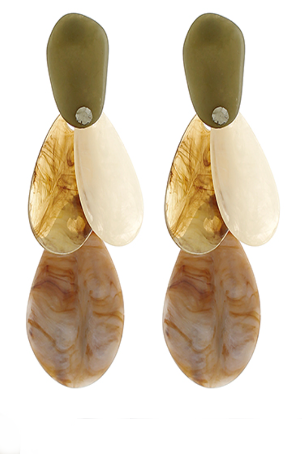 Linear Teardrop Long Earrings-Brown/Multi