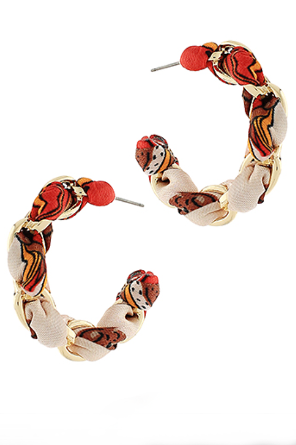 Scarf & Chain Oval Twisted Hoops-Red/Gold
