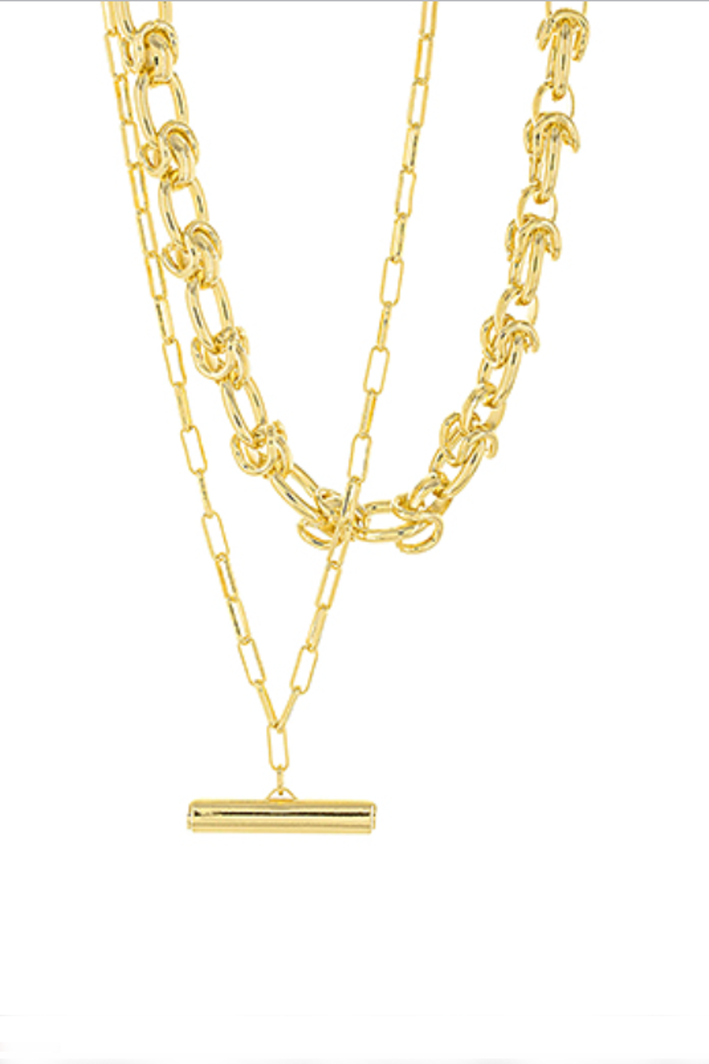 Layered Chain & Bar Pendant Necklace-Gold