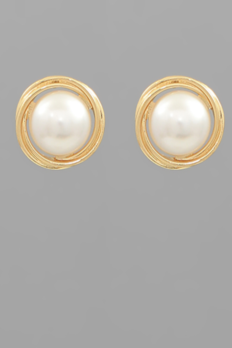 Twist Layered Pearl Earrings-Gold