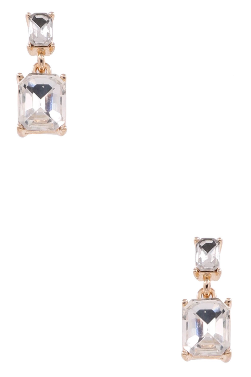 Glass Jewel Rectangular Drop Earrings-Clear