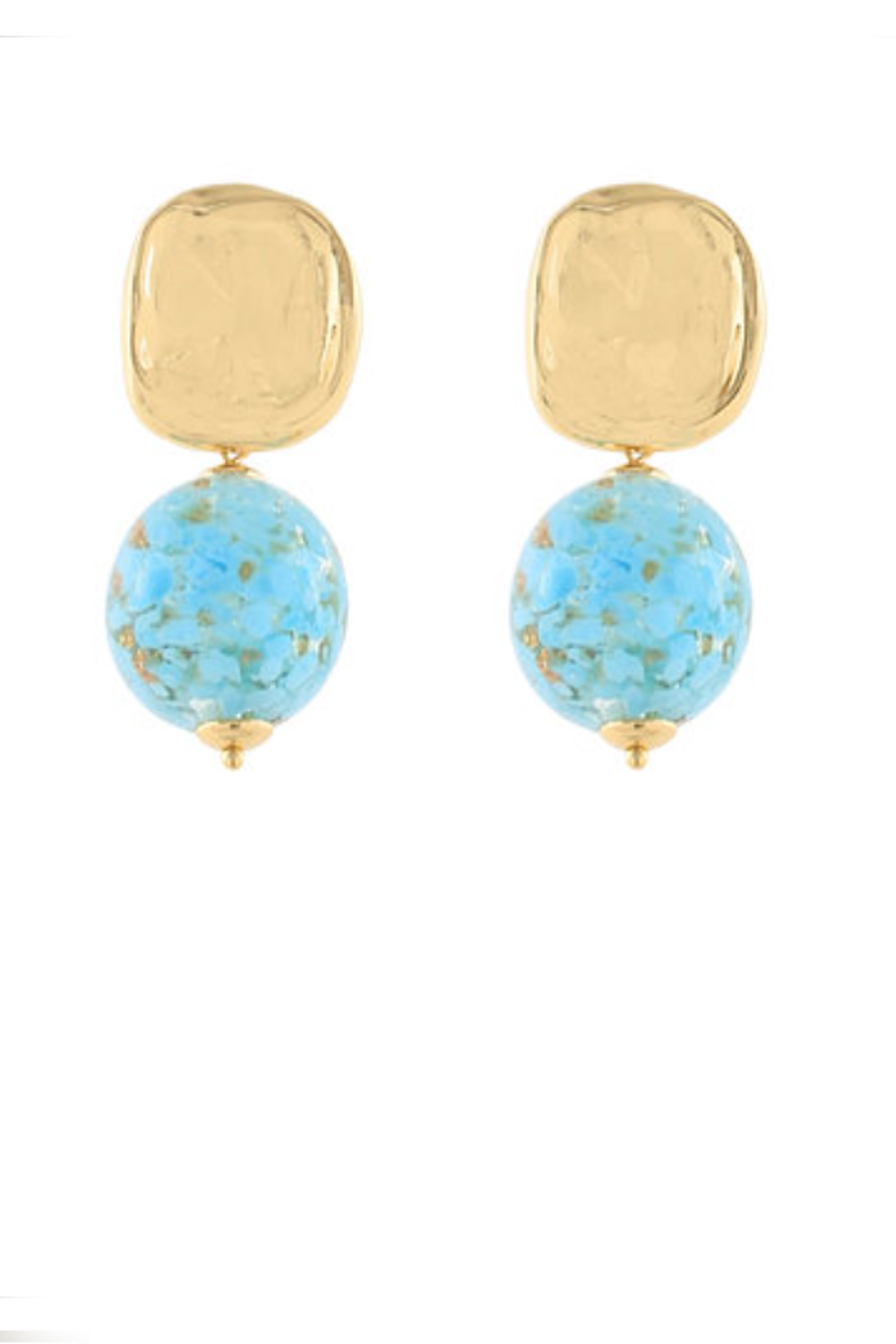 Ball & Geometric Square Earrings-Blue/Gold