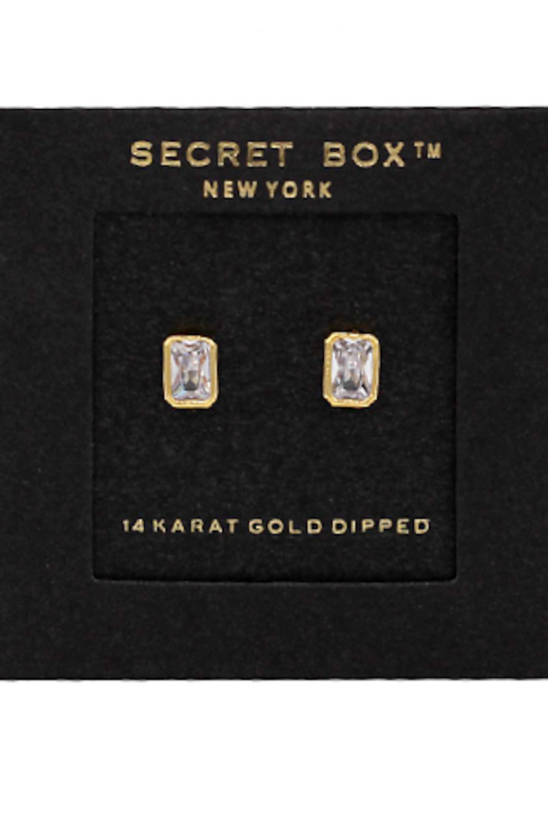 Secret Box-CZ Stud Earrings-Gold