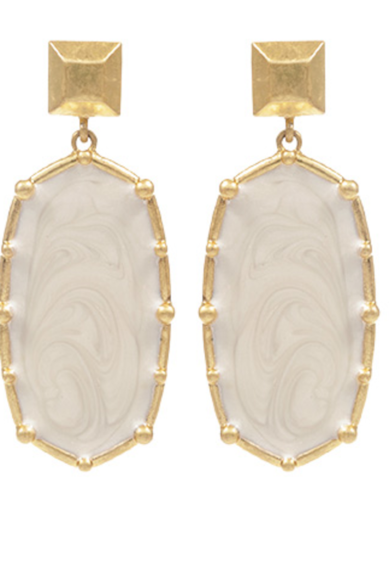 Long Hexagon Enamel Drop Earrings
